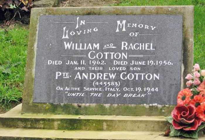 Private Andrew Cotton -  family headstone in Feilding Cemetery